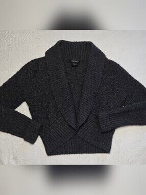 Lord & Taylor Pure Cashmere Grey Heritage Knit Open Cardigan Sweater S